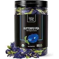Infini Vita Dried Butterfly Pea Flower Tea 56g (2 oz) - 100% Organic Blue Tea, Pure, Non-GMO, Gluten Free - Natural Focus, En