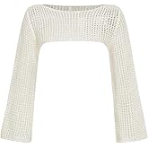 SHENHE Girl's Hollow Out Crochet Knit Sweater Y2K Bell Sleeve Sweater Bolero Shrug Crop Top