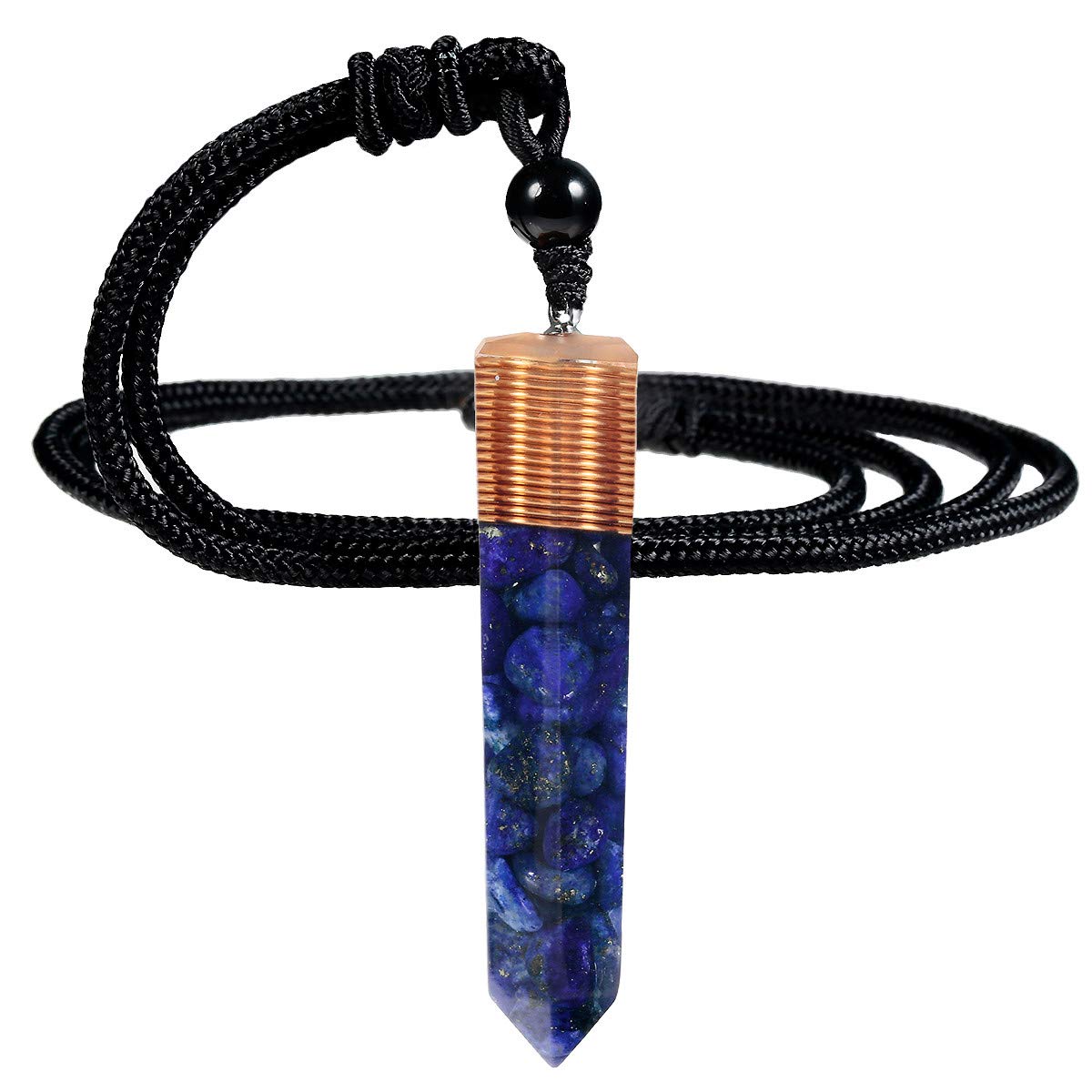 Nupuyai Lapis Lazuli Healing Crystal Point Pendant Necklace for Women Men, Spiral Hexagonal Stone Pendant with Adjustable Cord 60cm