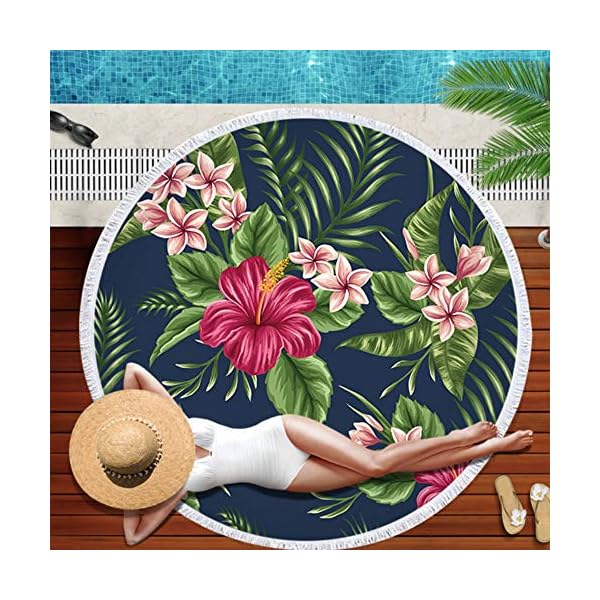 XIAOBAOZISTJ Toalla Redonda De Playa Tapicería Plantas Y Flores Estampado De Franjas Gruesa Y Suave Manta De Picnic… | DeHippies.com