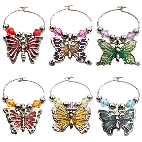 RareLove 6 Colors Butterfly Wine Glass Markers Charms Set of 6 Pieces - Thumbnail 4
