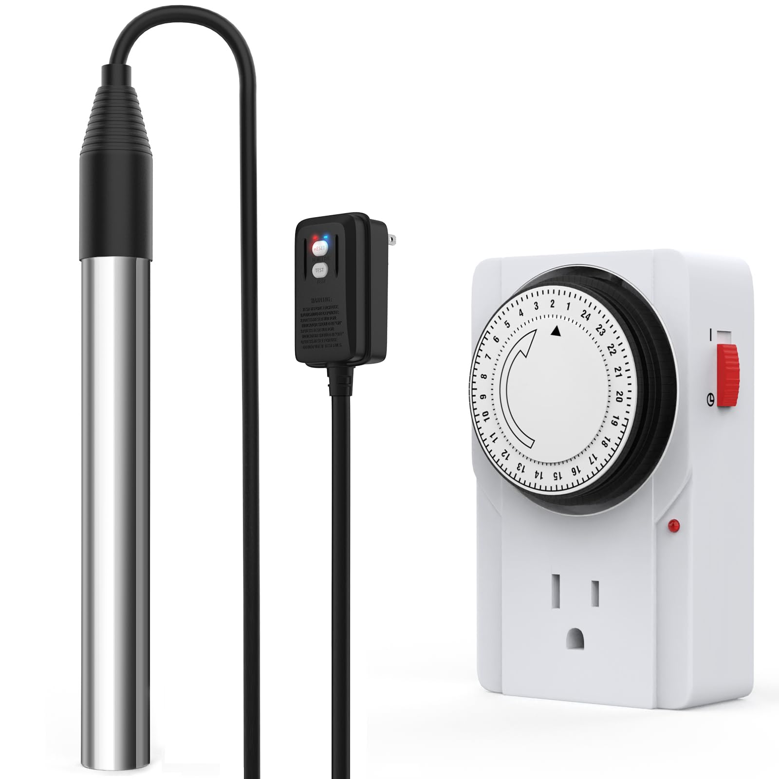 Photo 1 of 1500W Immersion Water Heater with Timer, Electric Fully Submersible Pool Water Heater, 24H Precise Temp Control for Baptistery, Hot Tub, Bucket, Camping Stock Tank, Bathtub, Small Inflate Pool