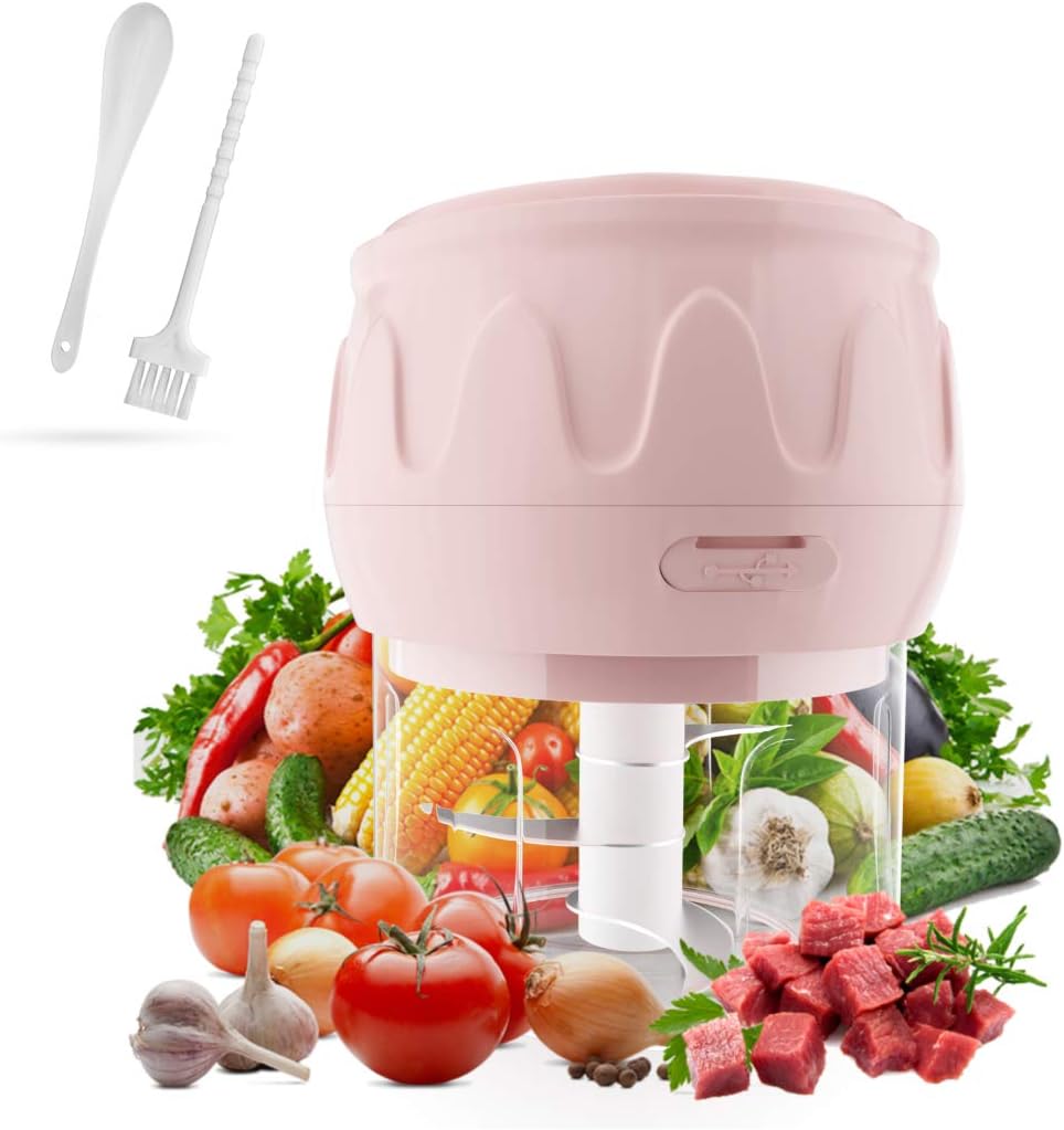 Electric Mini Garlic Chopper, Food Slicer and Chopper, Portable Garlic Blender Mini Chopper Food Processor for Pepper Chili Vegetable Nuts Meat (Pink 250 ml)…