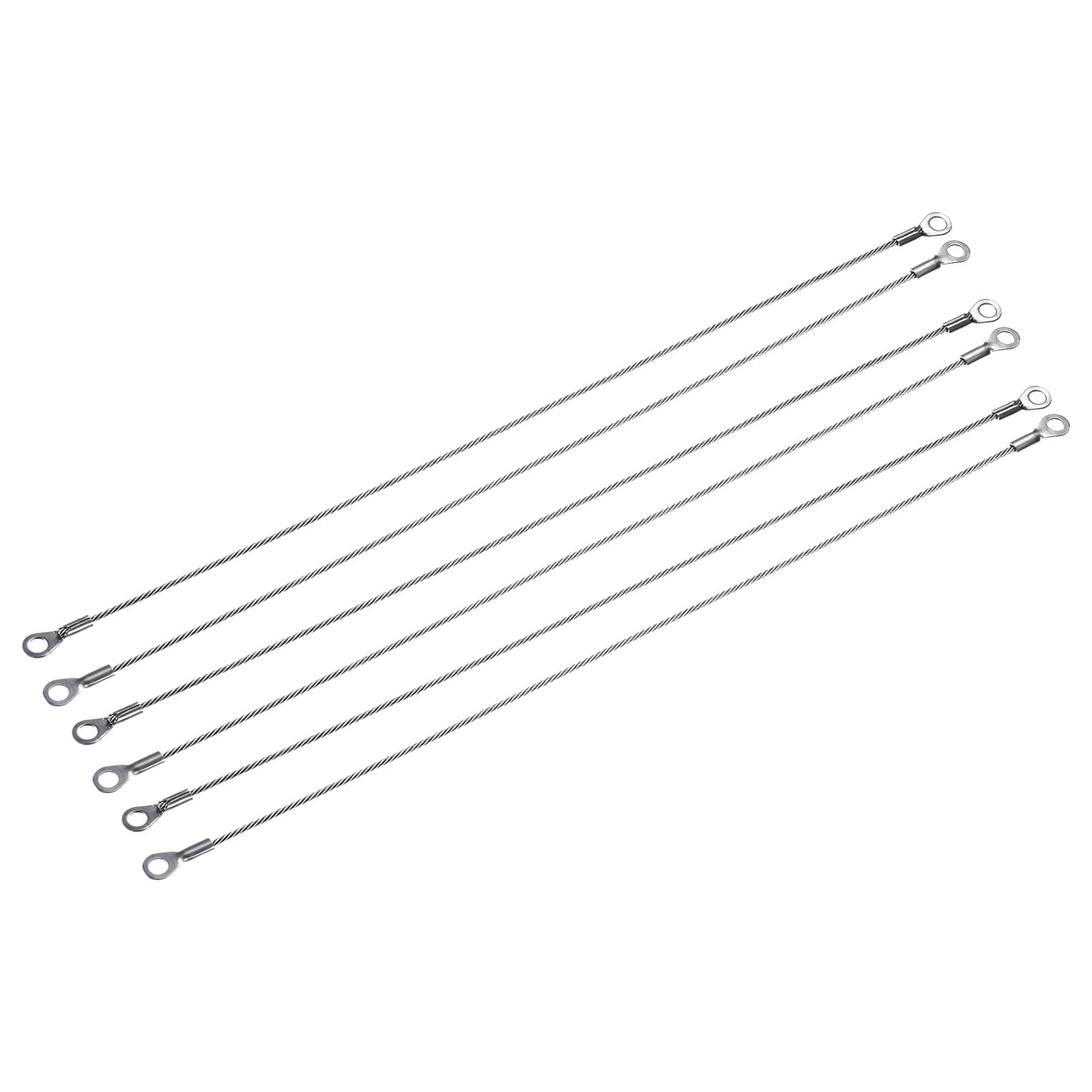 YOKIVE 6 Pcs Stainless Steel Lanyard Cables, Eyelets Ended Security Wire Rope | Great for Doors, Curtains, Hanging Lamps (Silver, 2mmx30cm)