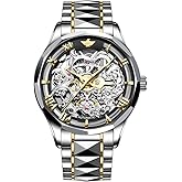 OUPINKE Gold Men Automatic Mechanical Wrist Watches Luxury Dress Tungsten Steel Luminous Waterproof Sapphire Diamond Calendar Best Gifts Men