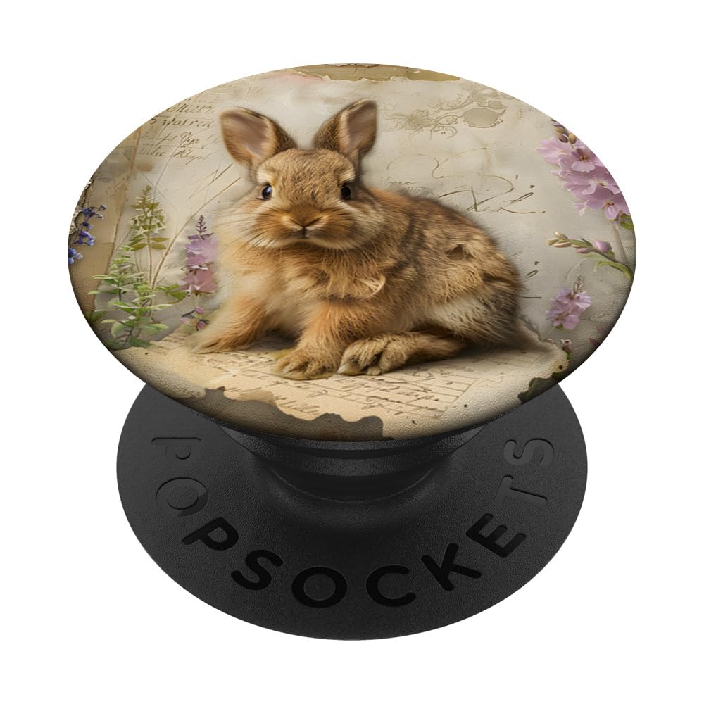 Vintage Botanical Bunny Rustic Rabbit and Wildflowers PopSockets Adhesive PopGrip