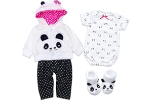 Medylove Reborn Baby Doll Clothes 22 inch Outfits for 20-23 inch Reborn Doll Girl Panda Outfit Accessories 4pcs Reborn Baby Matching Clothes
