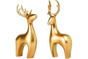 Braxio Deer Statue Reindeer Home Decor - 2pcs Resin Gold Reindeer Sculpture Deer Figurines for Living Room Bedroom Office Desktop Bookshelf Cabinets Decor Home Decoration