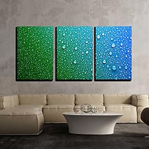 3 Piece Canvas Wall Art - Blue Water Drops Background Texture - Modern Home Art Stretched and Framed Ready to Hang - 16"x24"x3 Panels
