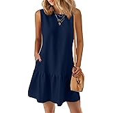 PRETTYGARDEN Casual Short Summer Dresses for Women 2025 Sleeveless Crewneck Cute Ruffle Loose Vacation Mini Tshirt Dress