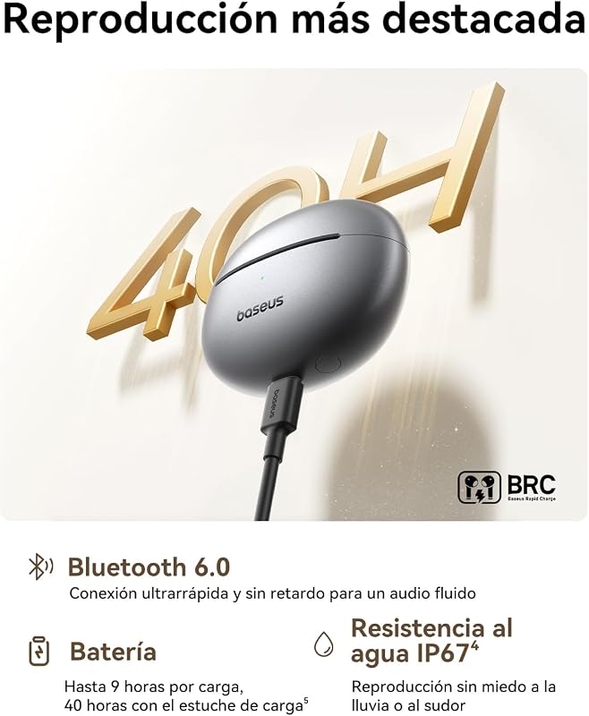 Baseus MC1 Pro Open Ear Headphones, Ear Clip, Som Impressionante, Adaptive Bass Boost, Bluetooth 6.0, Cancelamento de Ruído de Chamada, IP67, bateria de 40H, Buds de 5.0g