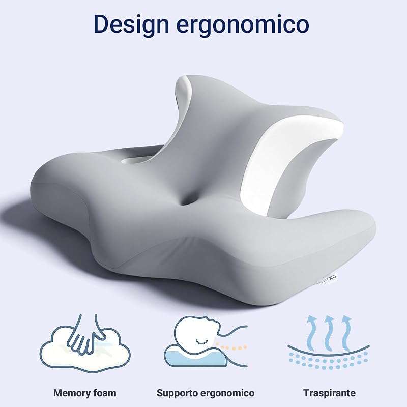 Cuscino Cervicale per Dormire in Memory Foam, Grigio
