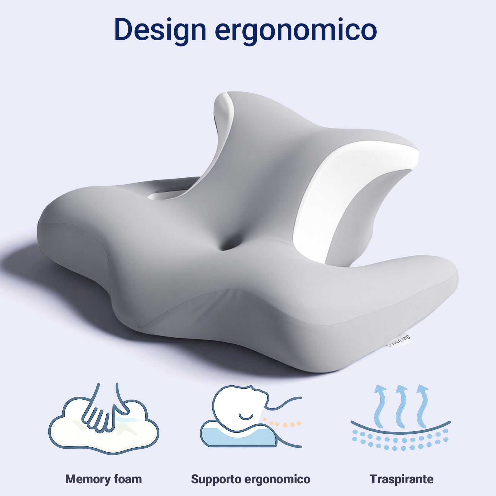 Cuscino Cervicale per Dormire in Memory Foam, Grigio