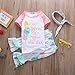 Little Girls Letters Print Feather T-shirt and Ruffle Cropped Pants Outfit with Headband (80(1-2Y), Pink)