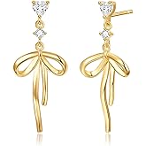 DAILY VIBES Dainty Gold Pearl Drop Dangle Earrings for Women 925 Sterling Silver Post Cute 14K Gold Plated Cubic Zirconia Small Heart Bow Earrings for Women