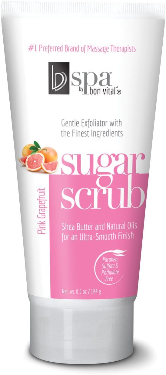 BV Spa by Bon Vital' Exfoliating Sugar Scrub, Pink Grapefruit Scented Gentle Body Scrub for Dry Skin Repair, Exfoliant Made with Shea Butter, Jojoba, Olive, Safflower Oil, Anniversary Gift for Women