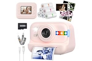 ORANTRONX Kids Color Instant Print Camera – Kids Camera with 5 Color Photo Paper, 48MP & 1080P Video, 21 Fun Frames, 32G Card, Christmas/Birthday Gifts for Girls and Boys Ages 3 4 5 6 7 8 9 10 11 12 - Pink