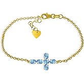 Galaxy Gold GG Blue Topaz Cross Bracelet in 14k Yellow Gold