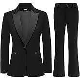 TRONSTORE Women's Velvet Suit 2 Piece Set Satin Peaked Lapel Blazer Outfits for Women Wedding Party Business