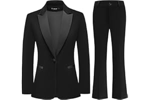 TRONSTORE Women's Velvet Suit 2 Piece Set Satin Peaked Lapel Blazer Outfits for Women Wedding Party Business