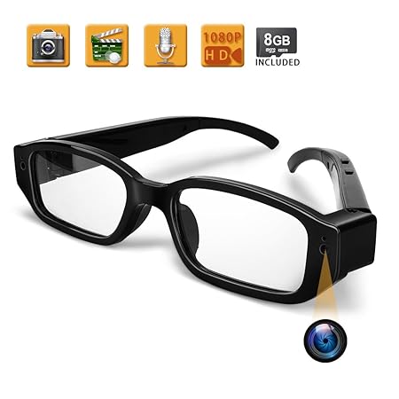 WISEUP 8GB 1920x1080P Spycam Brille Full HD Versteckt Kamera Gläser Tragbarer Videobrille mit SD Aufzeichnung