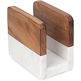 Dreamy Walls Marble & Acacia Wood Napkin Holder – Modern Upright Paper Napkin Holder for Kitchen Table, Heavy Base Sturdy Tab