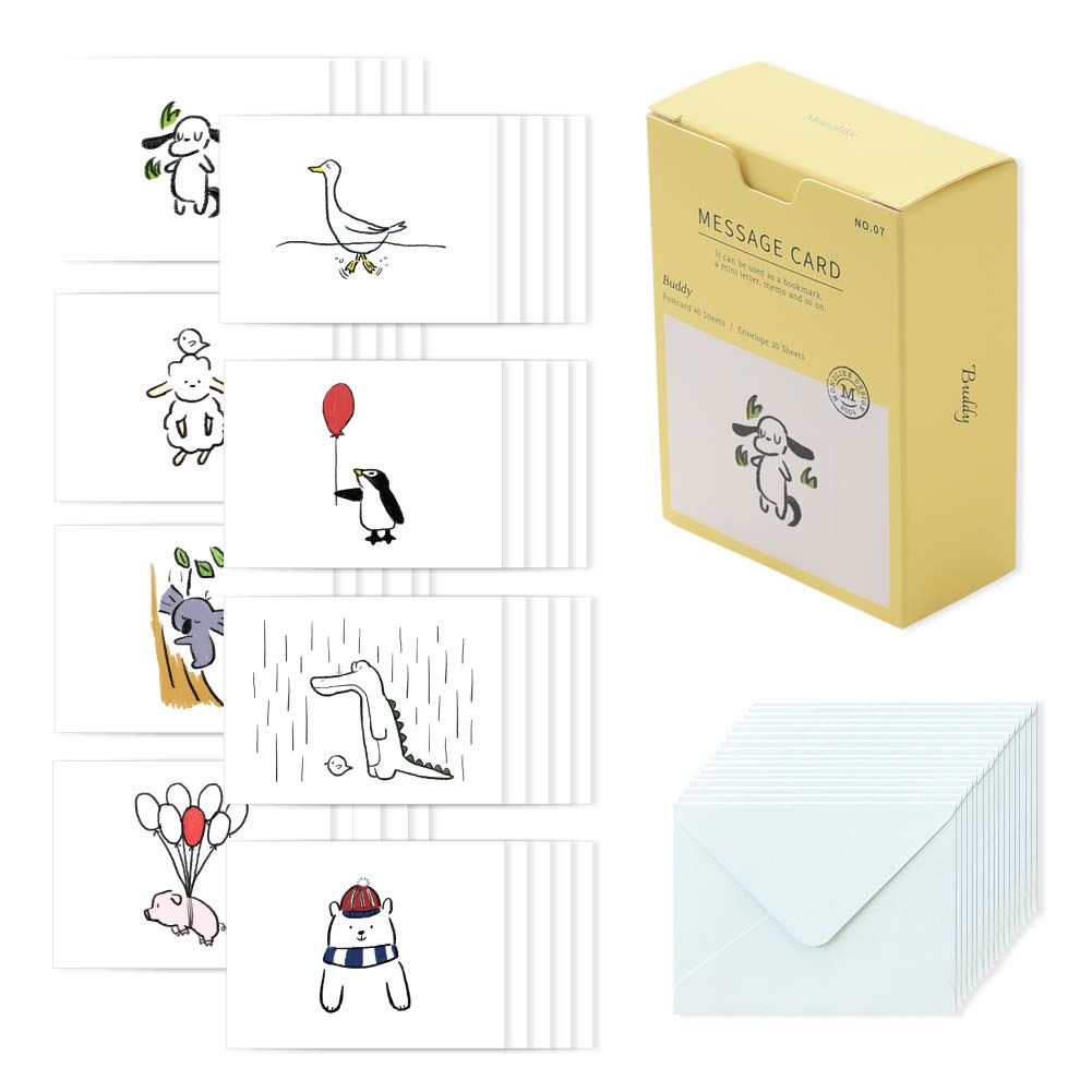 Monolike Message card Buddy - mix 40 mini postcards, 20 envelopes package