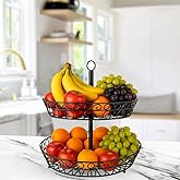 SDZOREN Large 2-Tier Fruit Basket for Kitchen Counter – Easy to Assemble, Antique Black, Stackable Fruit and Vegetable Storage (2 Layers)