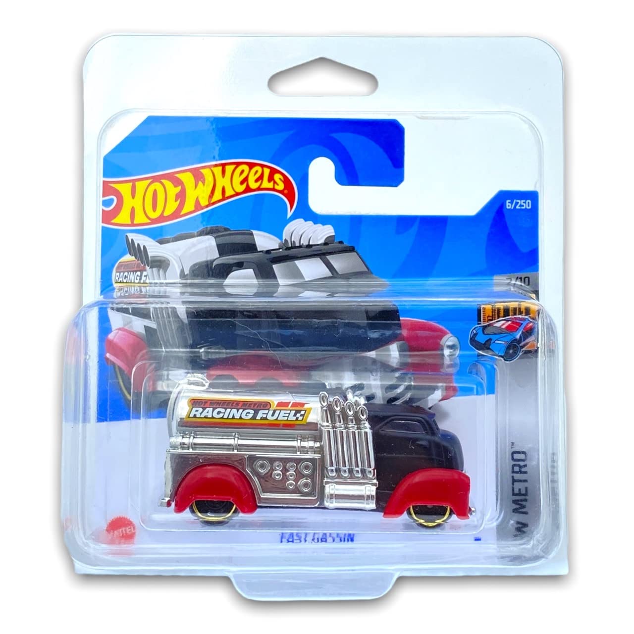 Hot Wheels Fast Gassin' (Chrome/Black/Red) 2/10 HW Metro 2022 - 6/250 (Short Card) xxx COMES IN A KLAS CAR KEEPER PROTECTIVE COLLECTORS CASE xxx HCW94 (HW0038)