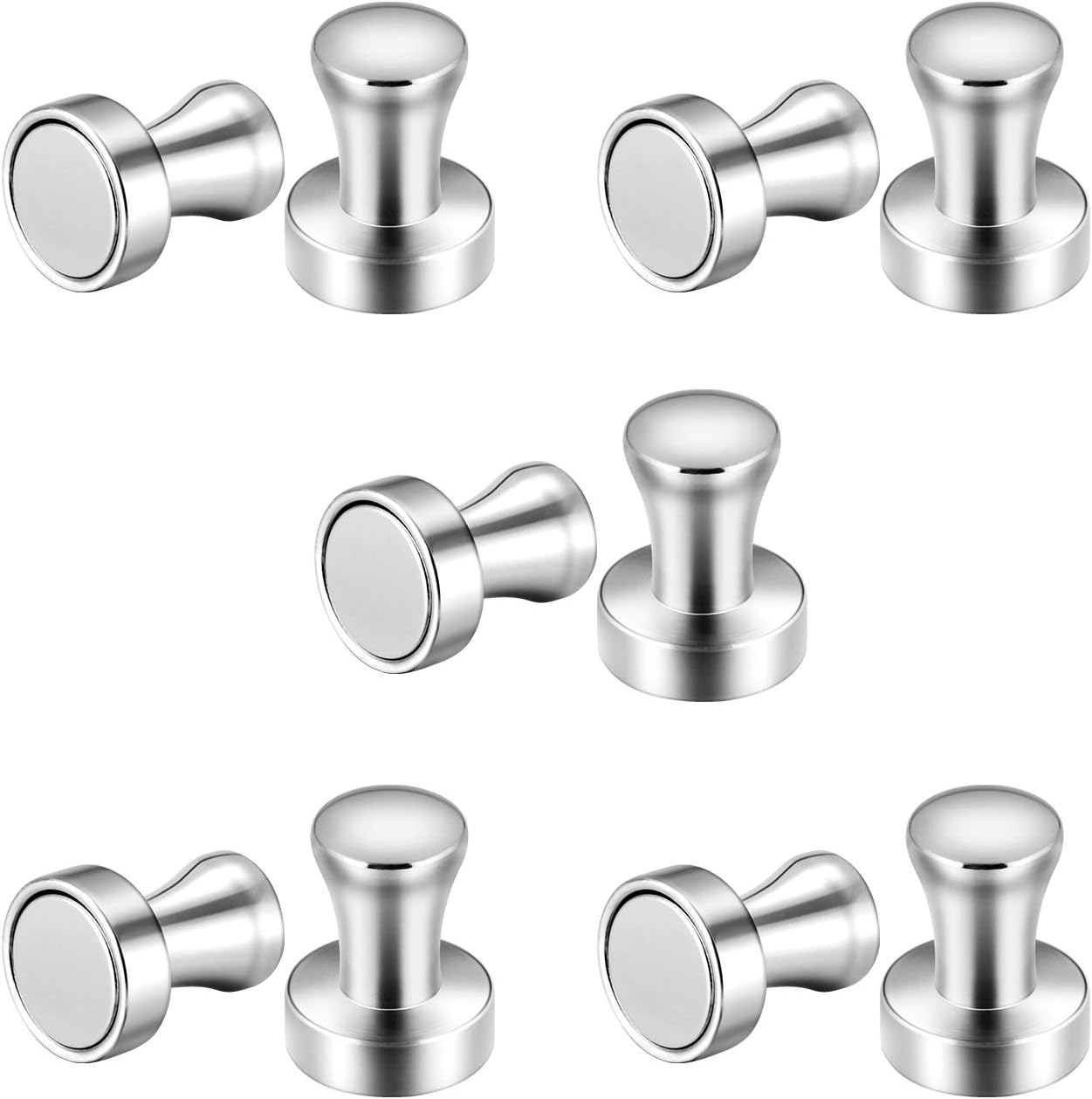 10Pcs Metal Magnetic Push Pin Magnet, Push Pin Magnet, Fridge Magnet Magnetic Thumb Tacks for Kitchen, Refrigerator, Office, school, Whiteboard, Brushed Nickel