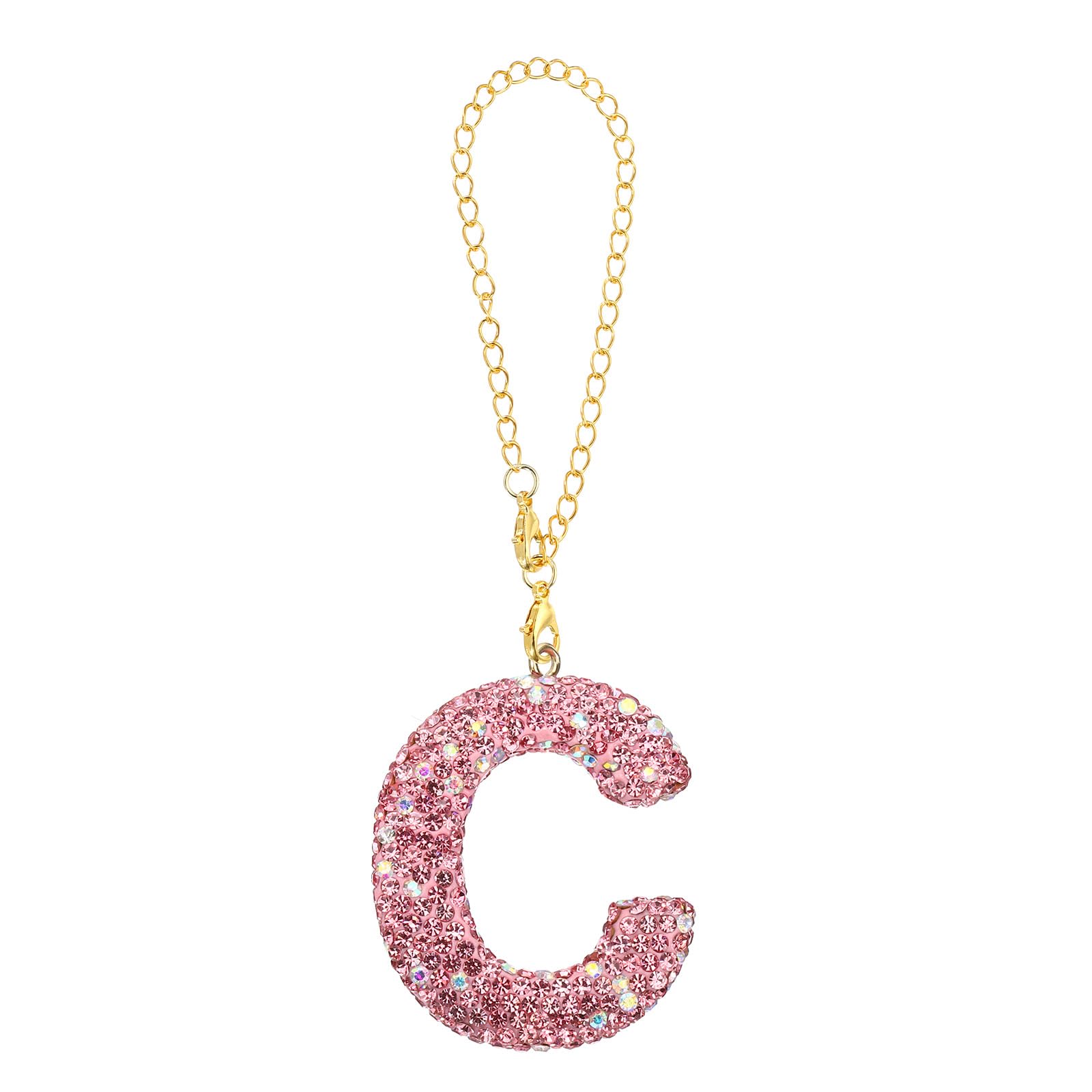PATIKIL Initial Letter Charm, Letter C Charm with Pink Rhinestones Decorative Alphabet KeyChain Pendants for Beach Bag DIY Craft, Pink