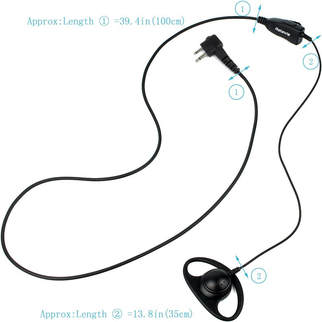 Retevis Walkie Talkie Earpiece 2 Pin D Shape Soft Radio Headset Radio Earpiece Compatible with Motorola DP1400 CP040 CP150 GP68 GP88 GP300 GP2000 CT150 HYT TC-500 TC-600 TC-610 Two Way Radio(1 Pcs) - Image 3