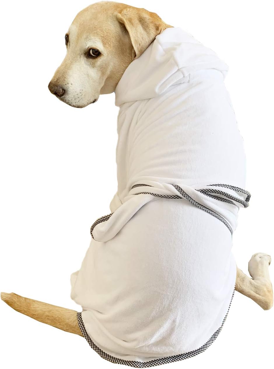 Dog Bathrobe, Microfiber Fast Drying Absorbent Hooded Bath Towel for Medium Large Dogs White L, L:25-40LB