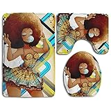 Xush African Black Women 3 Piece Bath Rug Set Non-Slip Bathroom Rug Contour Mat Lid Cover For Bathroom