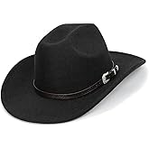 Happyupcity Black Felt Western Cowboy Hat with Belt Buckle Class Roll Up Wide Brim Fedora Hat Cowgirl Jazz Cap for Women Men