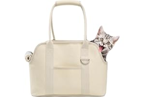 J JINPEI Cat Dog Carrier Purse for Small Dogs, Foldable Waterproof Airline Approved Soft-Sided Carrier with Pocket, Travel Puppy Dog Carrier Bag for Traveling Subway Shopping Hiking, Beige
