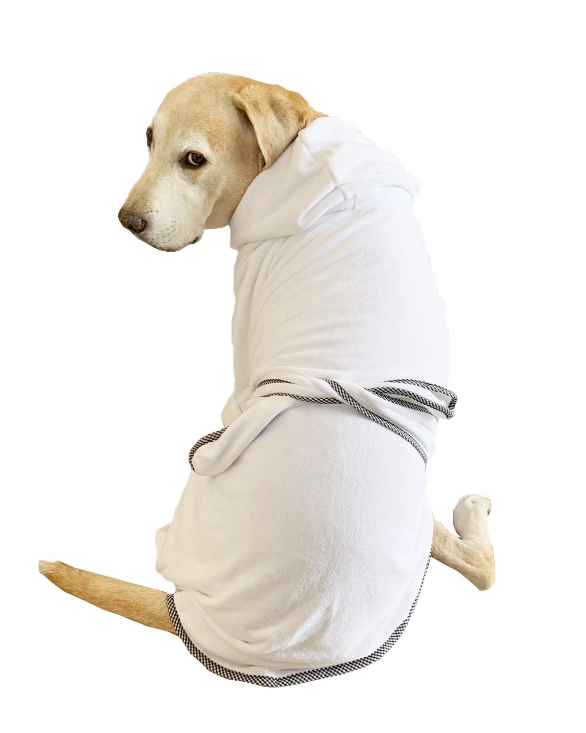 Dog Bathrobe, Microfiber Fast Drying Absorbent Hooded Bath Towel for Medium Large Dogs, White L