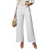 Dokotoo Women‘s High Waisted Wide Leg Jeans Strechy Raw Hem Denim Pants