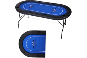 LUCKYERMORE Folding Poker Table71” Easy to Store & Carry, w/Padded Rails & 8 Cup Holders, 8 Player for Texas Casino Leisure Game, No Assembly Required, Blue
