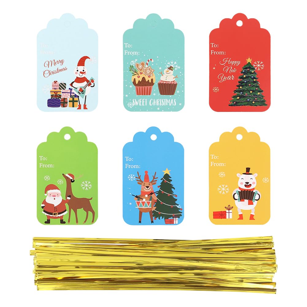 Christmas Tag,30 Pcs Xmas Name Gift Labels Personliazed Gift Hanging Tags with Gold Twist Ties for Christmas Party Wrapping Supplies