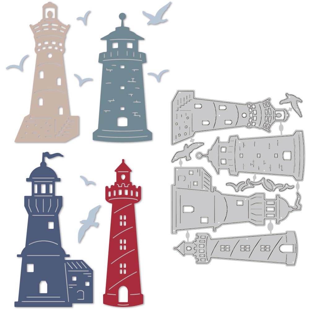 DELORIGIN 4 Styles Lighthouse Cutting Dies Seabird Card Making Die Cut Carbon Steel Die Cuts Stencils Card Scrapbooking Embossing Template for DIY Paper Craft Making Album Gift Invitation Decor