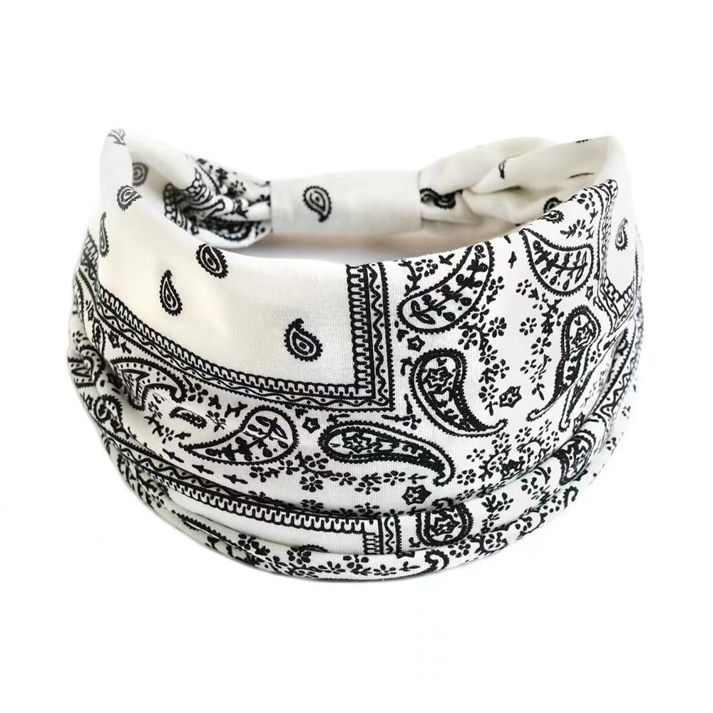 Photo 1 of LINGXINXIN Boho Headband Fashion Wide Headband Knoted Turban Yoga Workout Head Bands Hair Accessories For Women (White, Pack of 1)