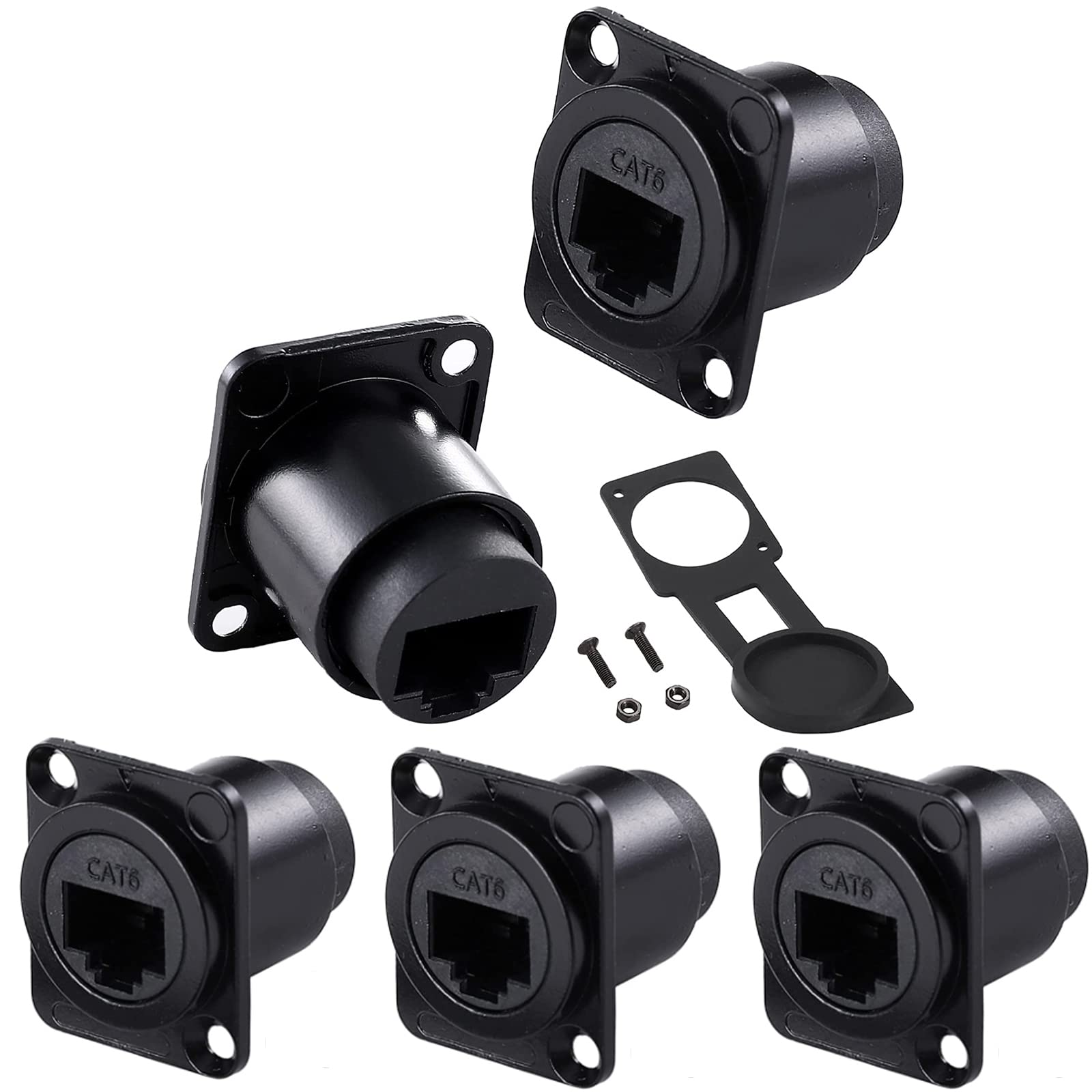 PENGLIN 5PCS D-Type RJ45 CAT6 Adapter, RJ45 CAT6 Panel Mount Female to Female Connector, Ethernet LAN Cable Through into Socket