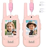 Mafiti Video Walkie Talkies for Kids 2 Pack Rechargeable Birthday Gift Toddler Toys for 3 4 5 6 7 8 Year Old Boys Girls 1000 Feets Long Range Indoor Outdoor Play(Pink+Pink)