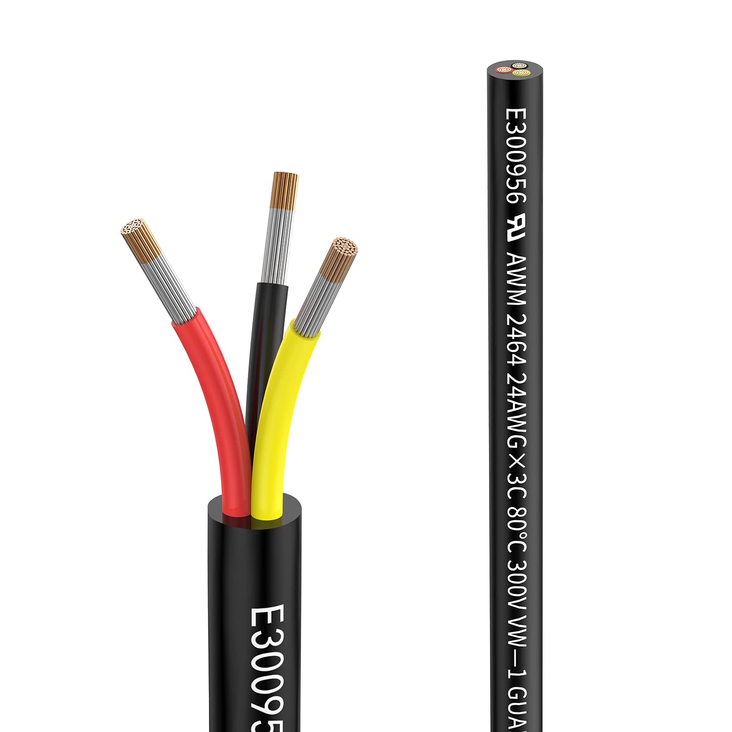 24awg 3×0.2mm² 10M Electrical wire 3 Conductor Extension Cable UL2464 DC 5V/12V/24V/300V 24Gauge Stranded Tinned Copper wire low voltage wire for Automotive led lamp waterproof outdoor landscape wire