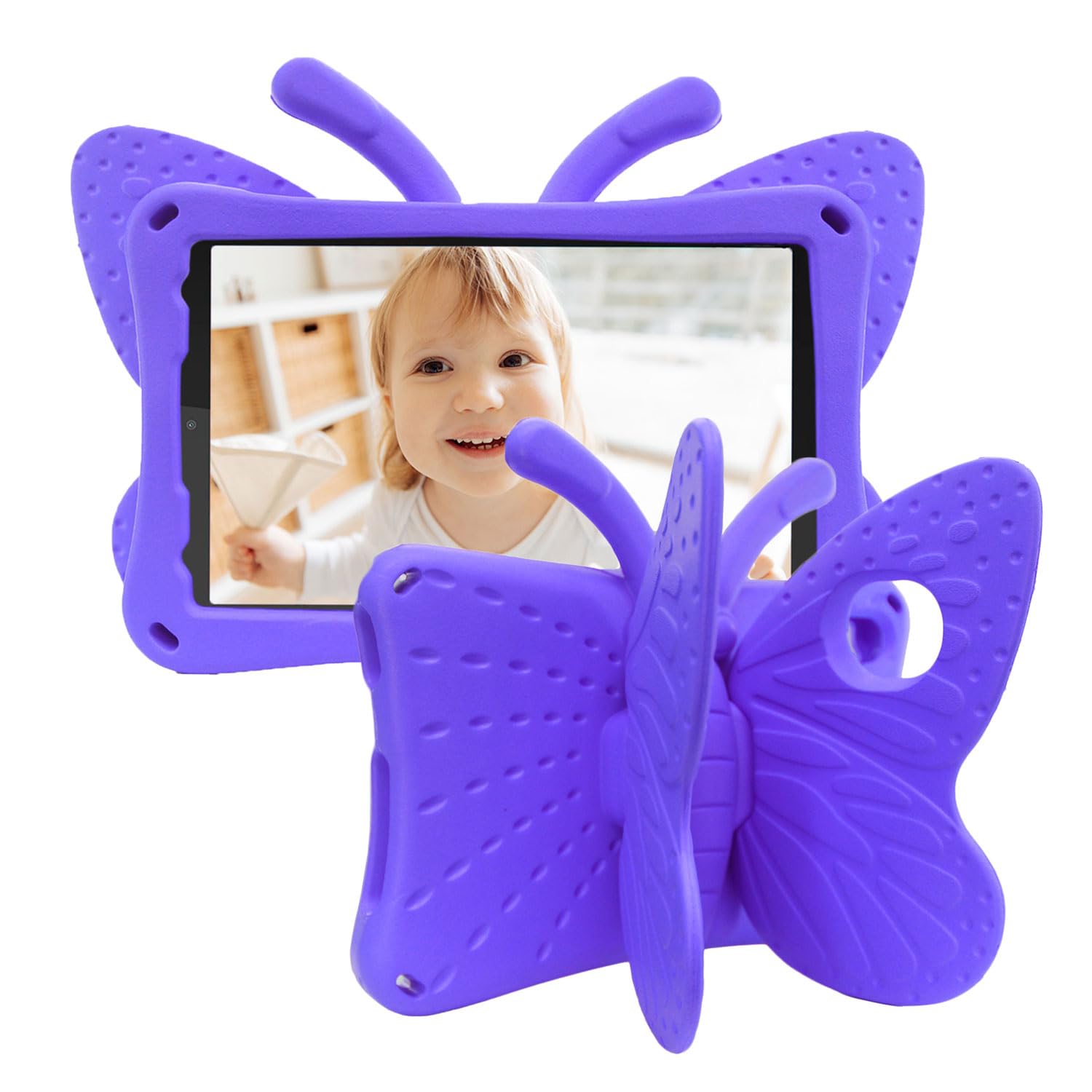 Tading for Lenovo M8 4th Gen Tablet Case Kids, Cute Butterfly EVA Foam Protective Stand Cover for Lenovo Tab M8 HD TB-8505F/ 2nd Gen TB-8705F(FHD)/ 3rd Gen TB-8506F/ 4th Gen TB-300XU - Purple