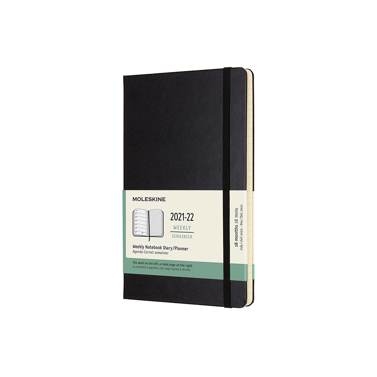 Moleskine - 18-Month Weekly Planner/Diary, Weekly Planner 2021/2022, Weekly Notebook with Hard Cover and Elastic Closure, Size Large 13 x 21 cm, Colour Black, 208 Pages