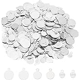 PH PandaHall 600pcs 3 Sizes Flat Round Charms, 6/8/10mm Blank Stamping Tag Pendants Metal Disc Charms Iron Round Charm with 1mm Hole for Earring Bracelet Necklace Jewelry Making, Platinum