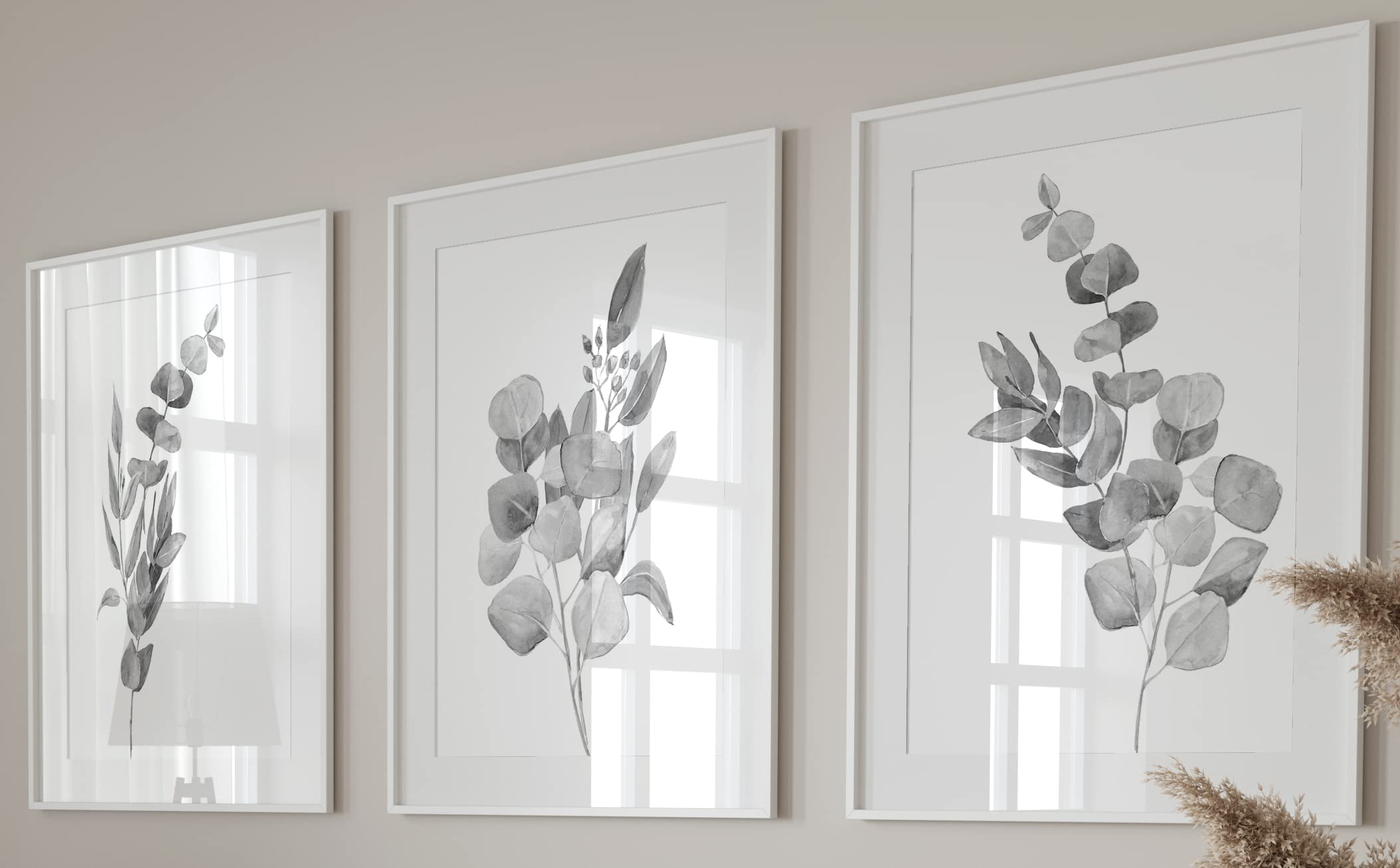 Eviepops Prints Eucalyptus Botanical Wall Art – Set of 3 Unframed Prints, Minimalist Grey Plant Decor, Abstract Tropical Leaves Posters for Living Room, Bathroom, Bedroom Modern Nature Artwork (A3) — image 1