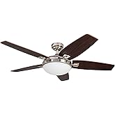 Honeywell Ceiling Fans Carmel, 48 Inch Contemporary Indoor LED Ceiling Fan with Light, Remote Control, Dual Mounting Options, Dual Finish Blades, Reversible Motor - 50196-01 (Brushed Nickel)